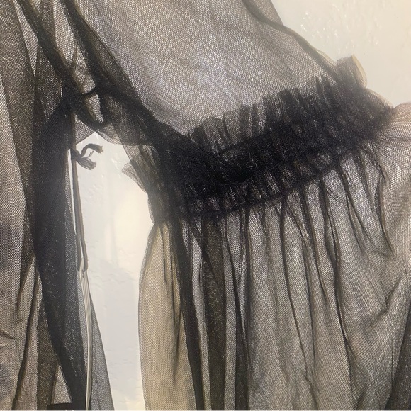 #HM135- NWT Haute Monde Black Sheer Mesh Blouse with Red Floral Design - Picture 5 of 7